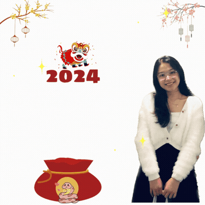 Woman In Front Of Happy New Year Poster GIF
