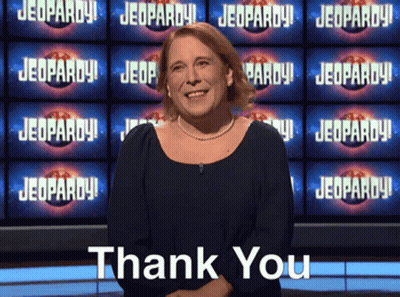 Woman In Front Of Jeopardy Screen GIF