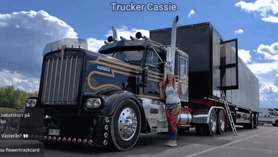 Woman In Front Of Kenworth Truck GIF