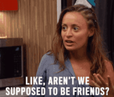 Woman In Front Of Microwave Saying Aren't We Supposed To Be Friends GIF