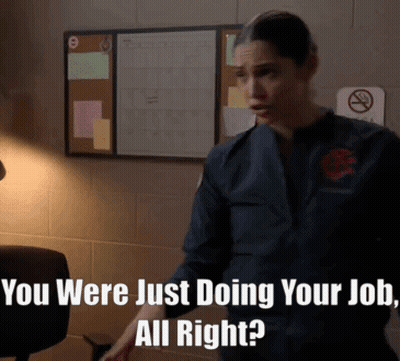 Woman In Front Of No Smoking Sign Says You Were Just Doing Your Job All Right GIF