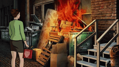 Woman In Front Of Pile Of Garbage With United States Of America Bag GIF