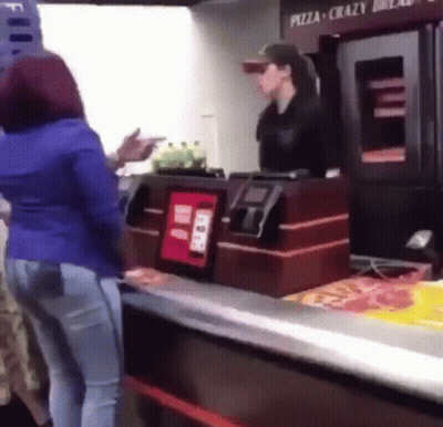 Woman In Front Of Pizza Crazy Sign GIF