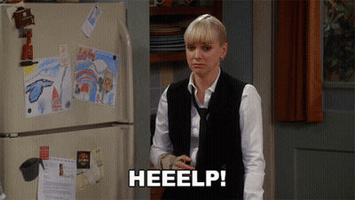Woman In Front Of Refrigerator Saying Heeelp GIF