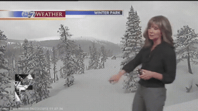 Woman In Front Of Snowy Landscape On Weather Channel GIF