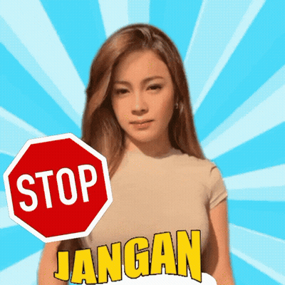 Woman In Front Of Stop Sign And Jangan Sign GIF