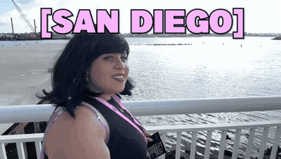 Woman In Front Of Water Saying San Diego GIF