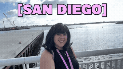 Woman In Front Of Water With San Diego Above GIF