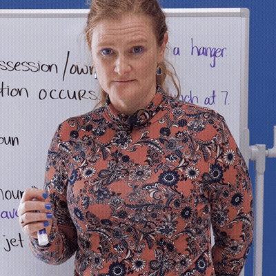 Woman In Front Of White Board Saying Hanger GIF