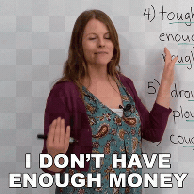 Woman In Front Of Whiteboard Saying I Don't Have Enough Money GIF