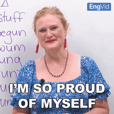 Woman In Front Of Whiteboard Saying I'm So Proud Of Myself GIF
