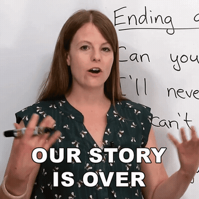 Woman In Front Of Whiteboard Saying Our Story Is Over GIF