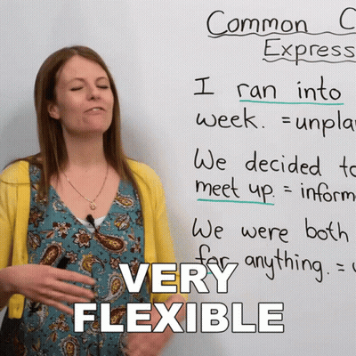 Woman In Front Of Whiteboard Saying Very Flexible GIF