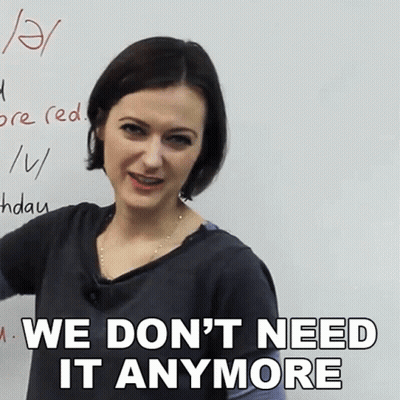 Woman In Front Of Whiteboard Saying We Don't Need It Anymore GIF