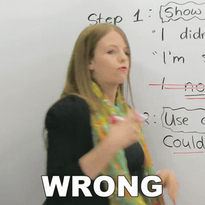 Woman In Front Of Whiteboard With Wrong GIF