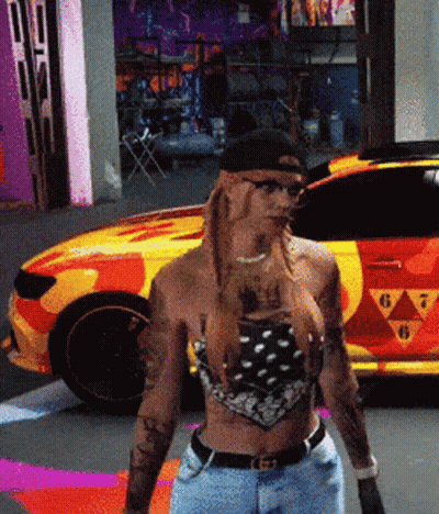 Woman In Front Of Yellow Car Number 6 GIF