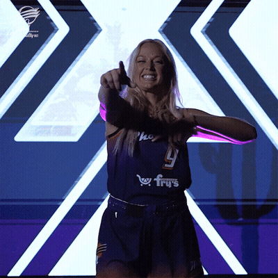 Woman In Fry's Jersey Pointing At Camera GIF