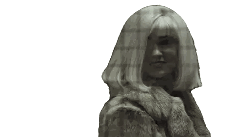 Woman In Fur Coat Standing Before Sign Sticker