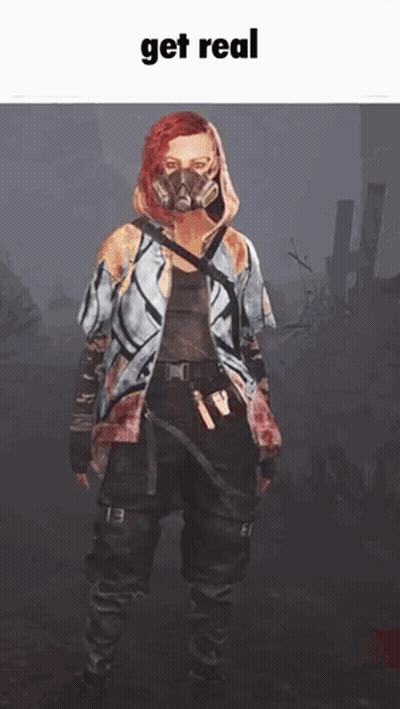 Woman In Gas Mask And Hoodie Saying Get Real GIF