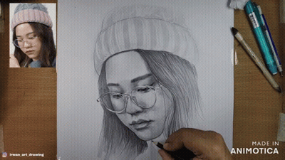 Woman In Glasses And Beanie Drawing GIF