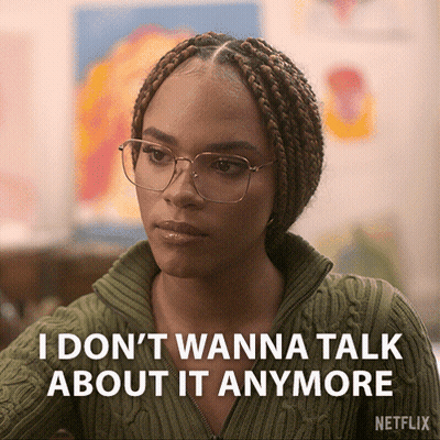 Woman in Glasses and Green Sweater Says I Don't Wanna Talk About It Anymore