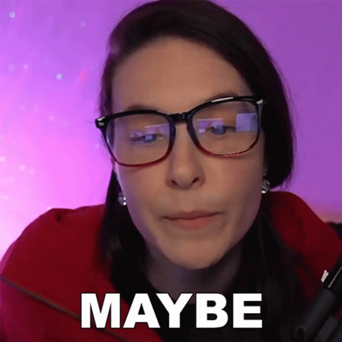 Woman In Glasses And Red Jacket With Word Maybe GIF