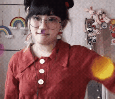 Woman In Glasses And Red Shirt With I Love You Sticker GIF