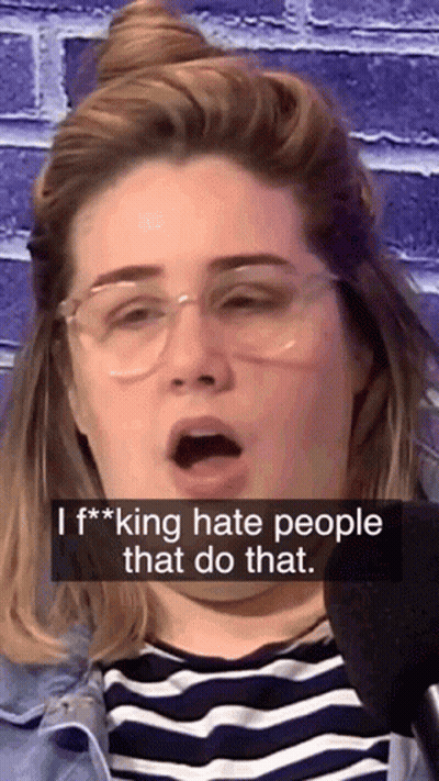 Woman In Glasses And Striped Shirt Saying I F**king Hate People That Do That GIF