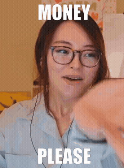 Woman In Glasses Asking For Money GIF