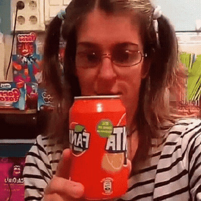 Woman In Glasses Drinking Fanta GIF
