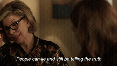 Woman In Glasses Says People Can Lie And Still Be Telling The Truth GIF