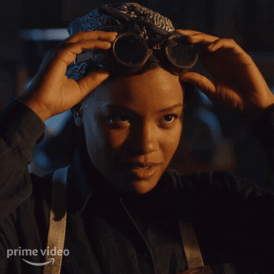 Woman in Goggles and Bandana Saying Prime Video