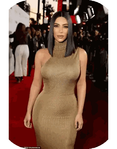 Woman In Gold Dress On Red Carpet Sticker