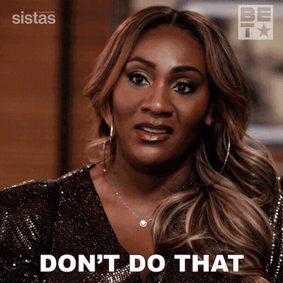Woman In Gold Dress Saying Don't Do That GIF