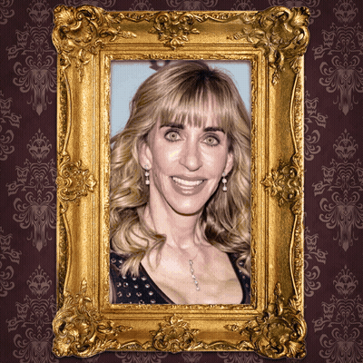 Woman In Gold Frame On Purple Background GIF