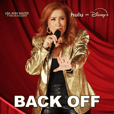 Woman In Gold Jacket Singing Into Microphone Back Off GIF