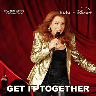 Woman In Gold Jacket Singing Into Microphone Saying Get It Together GIF