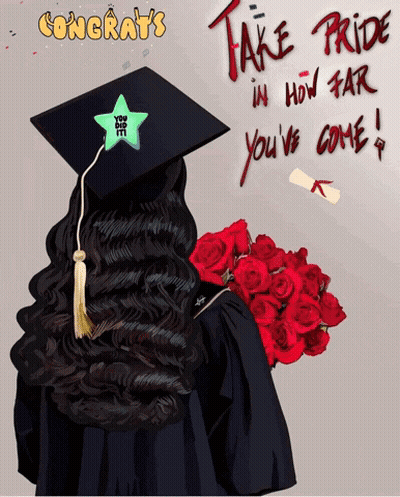 Woman In Graduation Cap And Gown Holding Roses GIF
