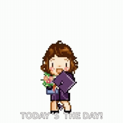 Woman In Graduation Cap Holding Flowers GIF