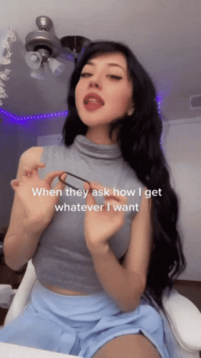 Woman In Gray Top And Blue Skirt Says When They Ask How I Get What Ever I Want GIF