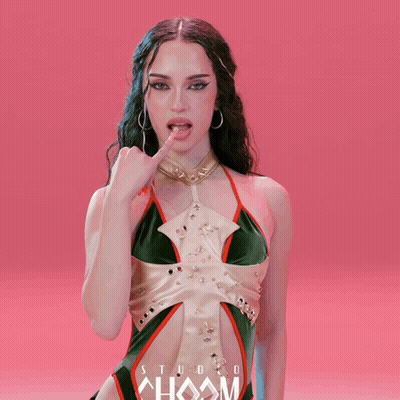 Woman In Green And Gold Dress With Choom GIF