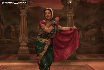 Woman In Green And Red Saree Dancing By Pranay Varma GIF