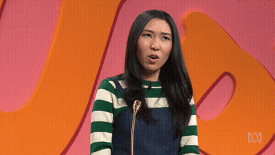 Woman In Green And White Striped Shirt At Microphone With ABC Logo GIF