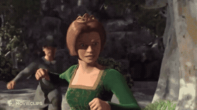 Woman In Green Dress And Crown Running With Man In Black Shirt GIF