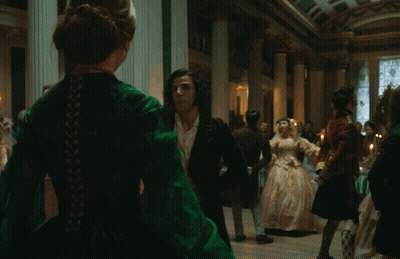 Woman In Green Dress Dancing In Ballroom GIF