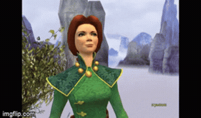 Woman In Green Dress In Front Of Mountains Video Game GIF