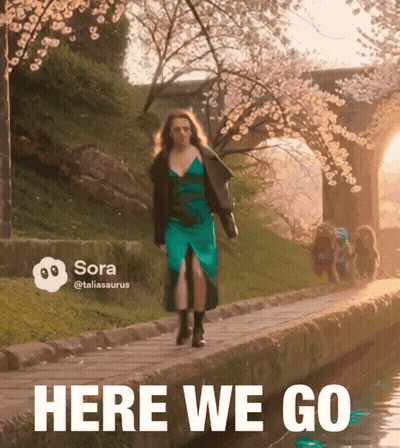 Woman In Green Dress Walking Path Here We Go GIF