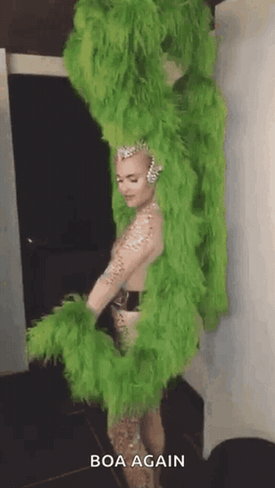Woman in Green Feather Boa