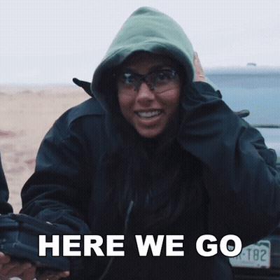 Woman In Green Hoodie Saying Here We Go GIF