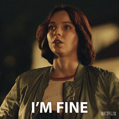 Woman In Green Jacket Saying Im Fine GIF